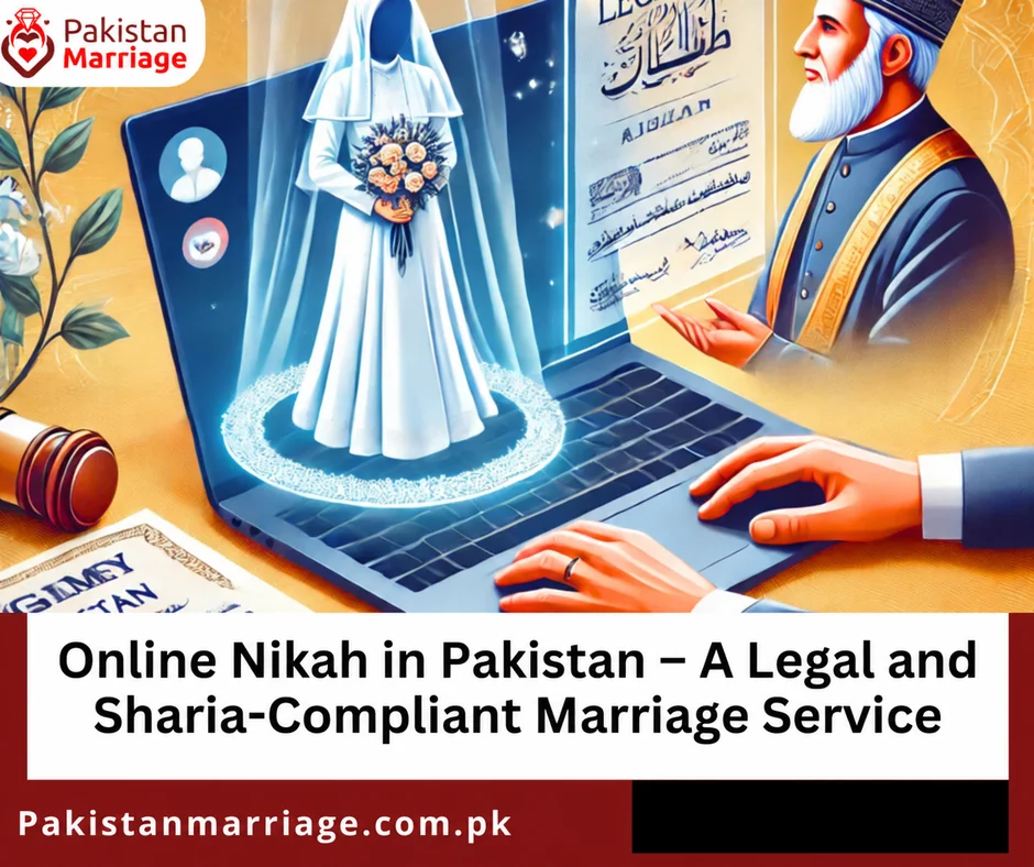 Conceptual illustration of online Nikah arrangements; not an actual certificate or client ceremony.